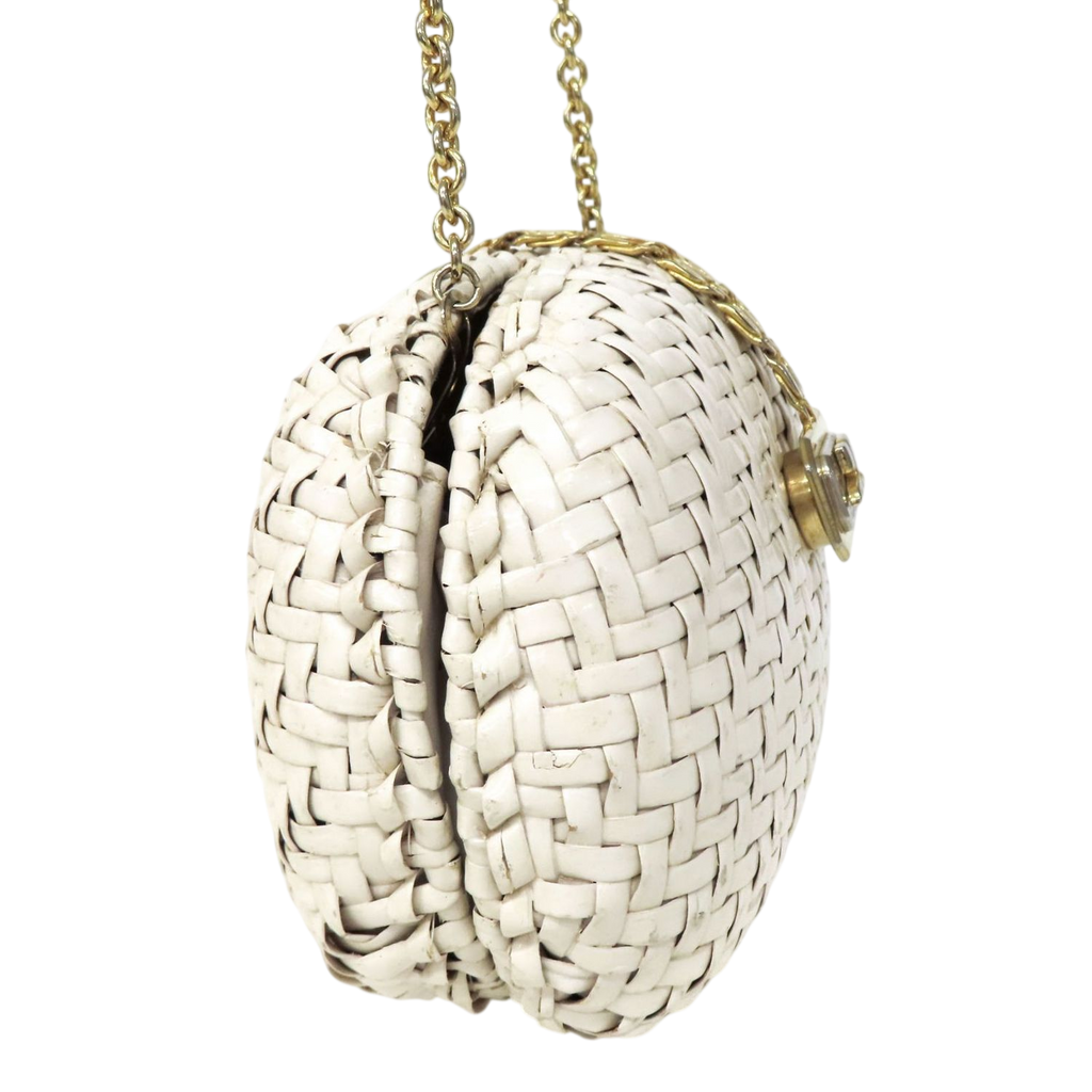 Courrèges Elegant White Woven Mini Bag with Chain Strap