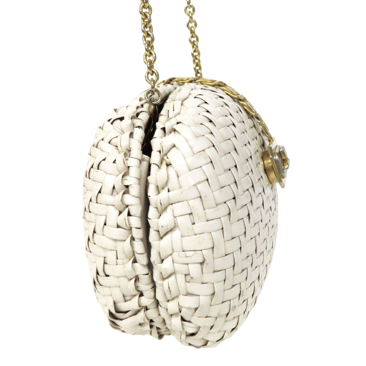 Courrèges Elegant White Woven Mini Bag with Chain Strap