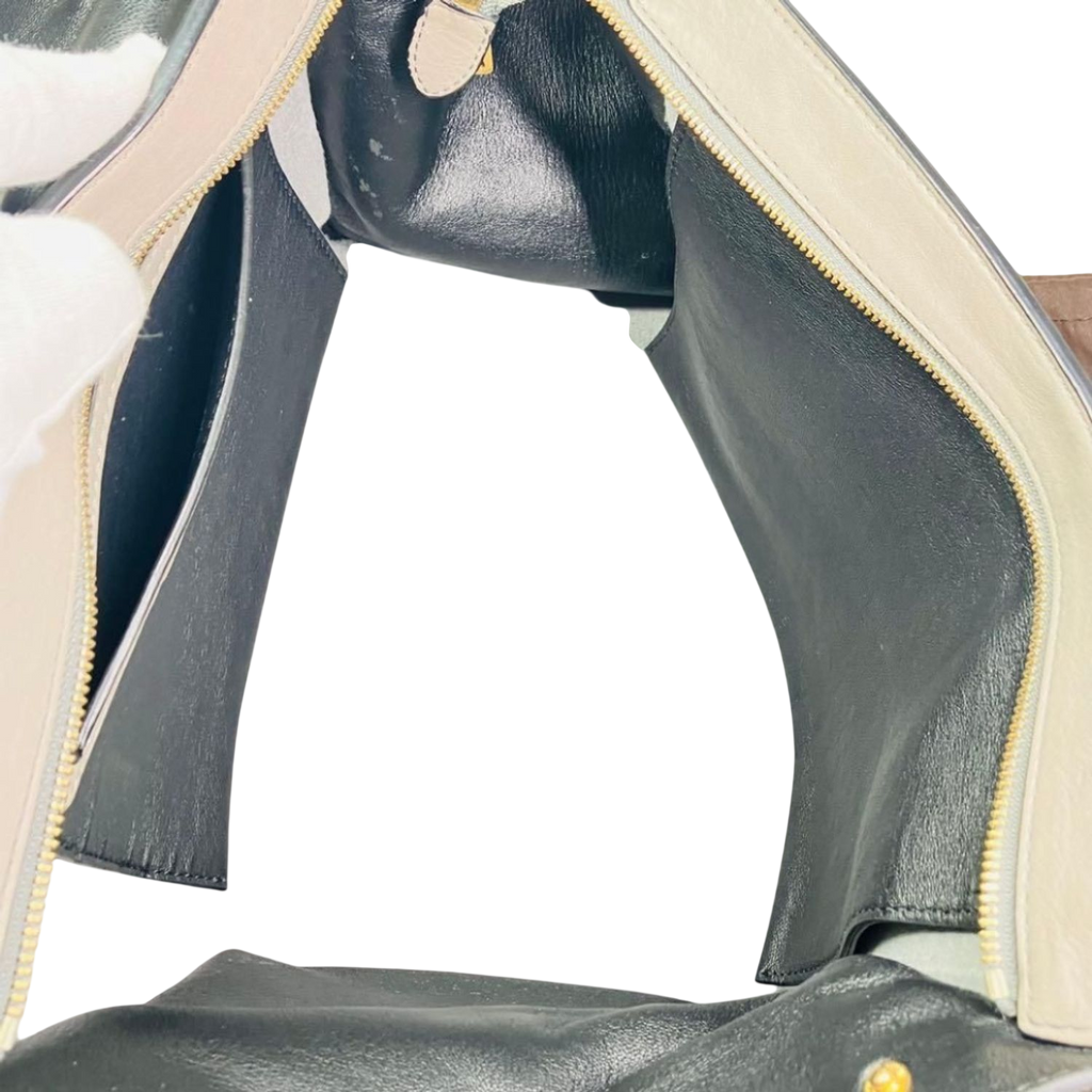 CELINE Trapeze Handbag Beige Leather Grey Suede