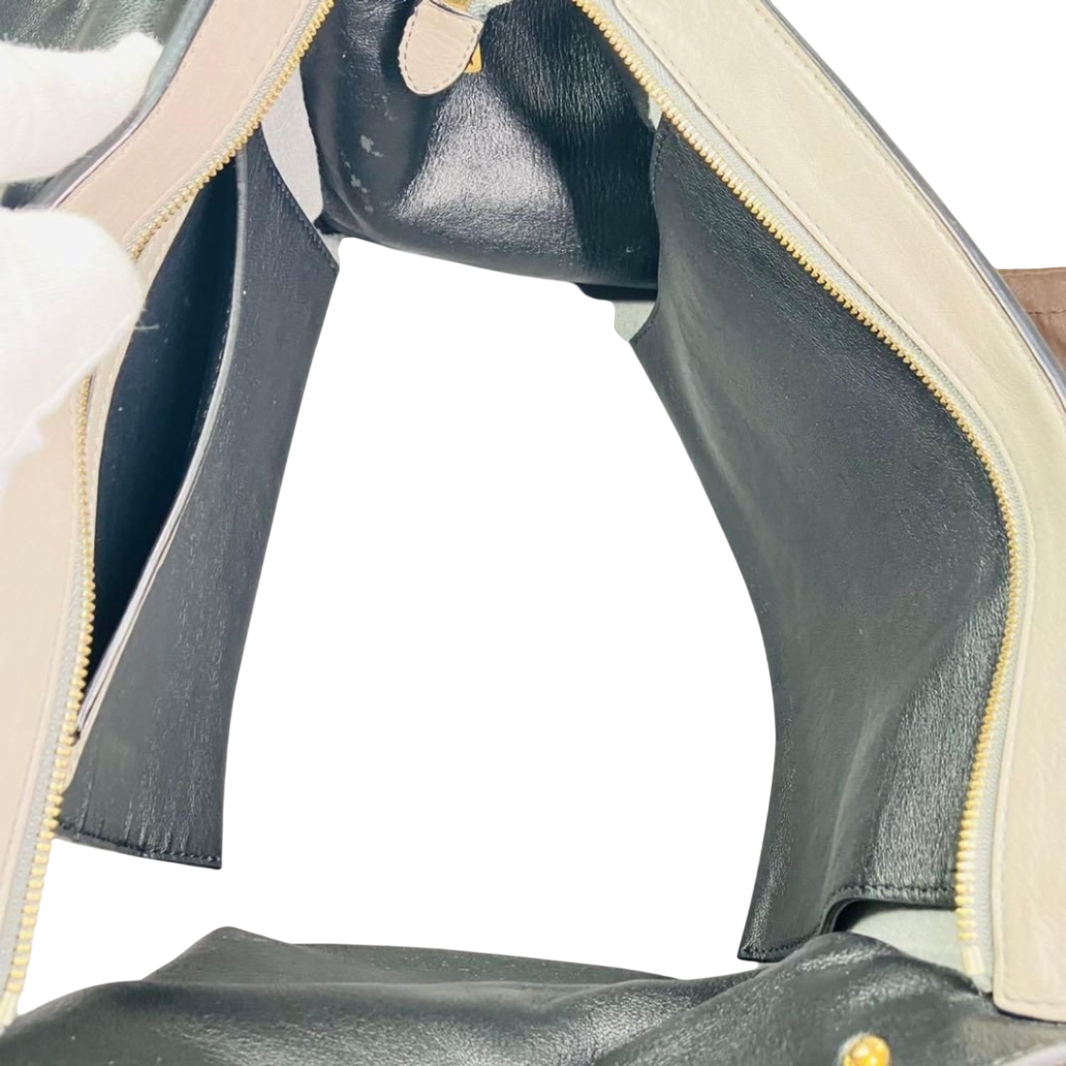 CELINE Trapeze Handbag Beige Leather Grey Suede