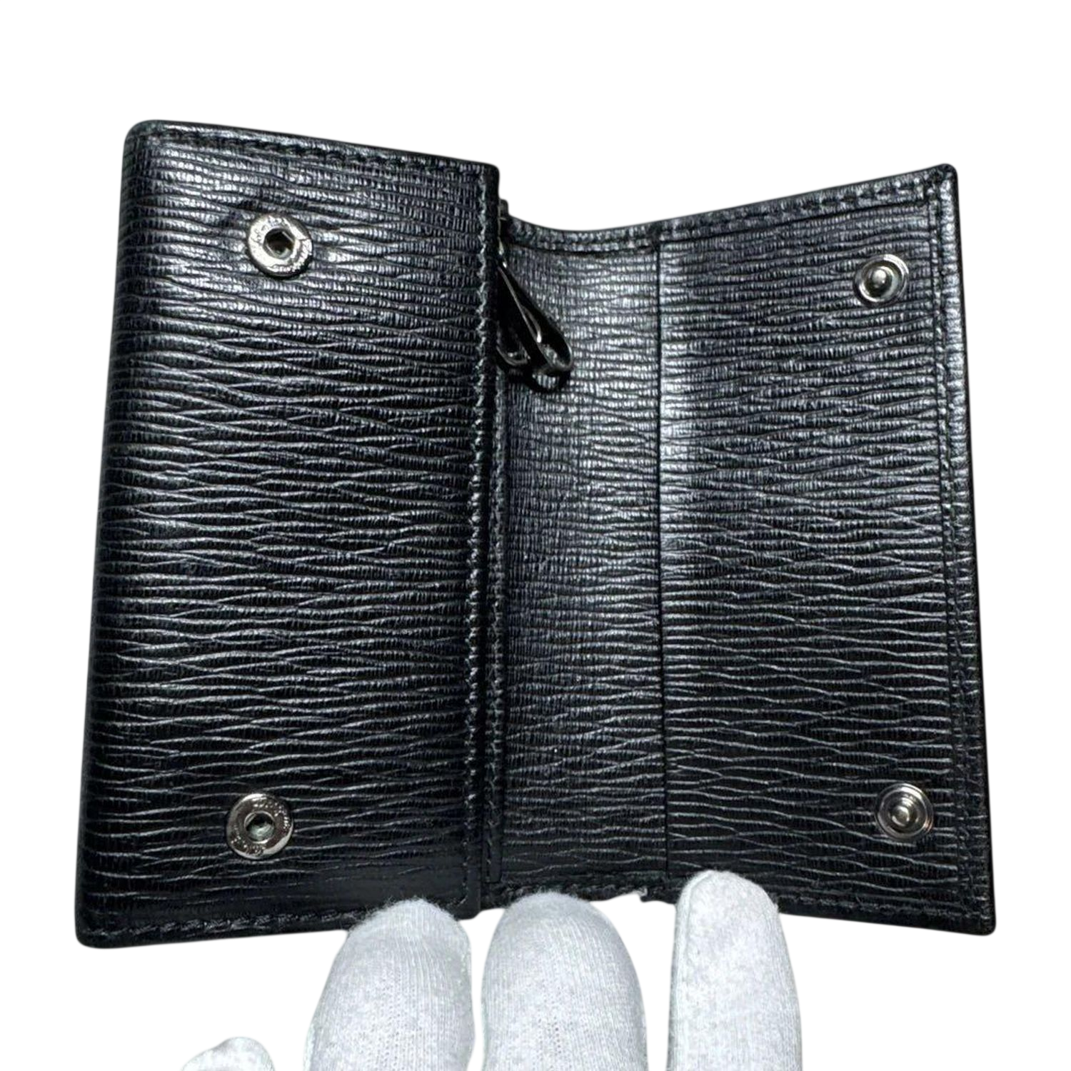 Salvatore Ferragamo Black Textured Leather Key Case