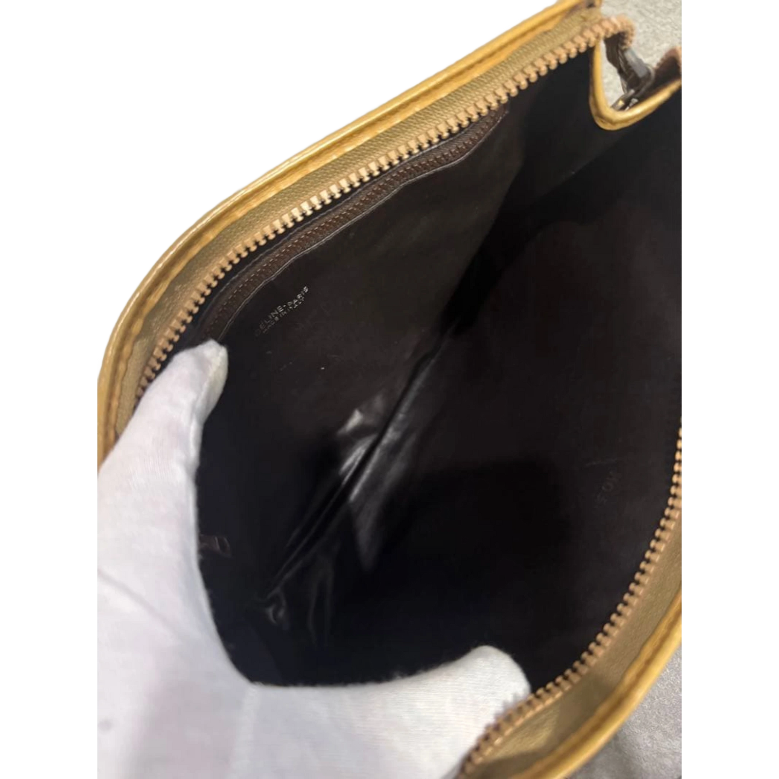 CELINE Pochette en toile Macadam marron monogrammée