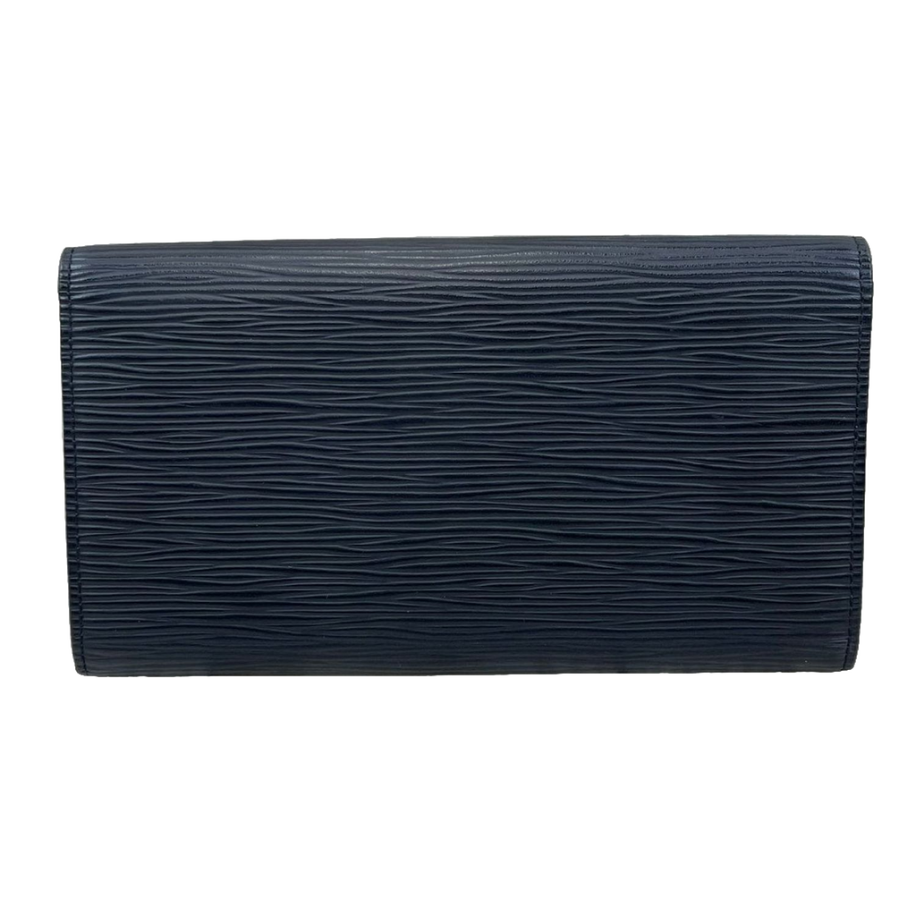 LOUIS VUITTON Portefeuille long Sarah cuir Épi noir (avec boîte)
