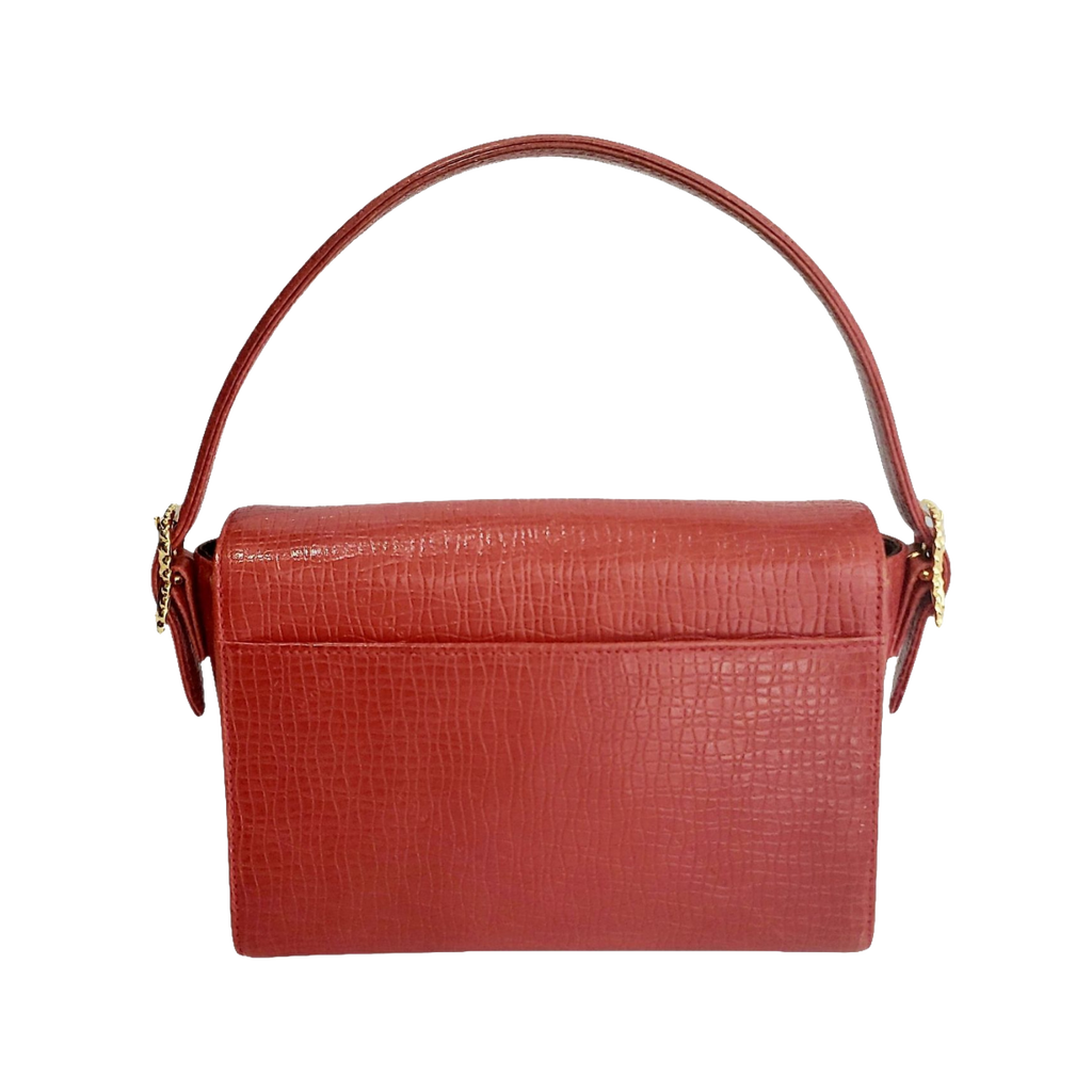 Ungaro Handbag Red Vintage Textured Leather Top Handle Gold Clasp