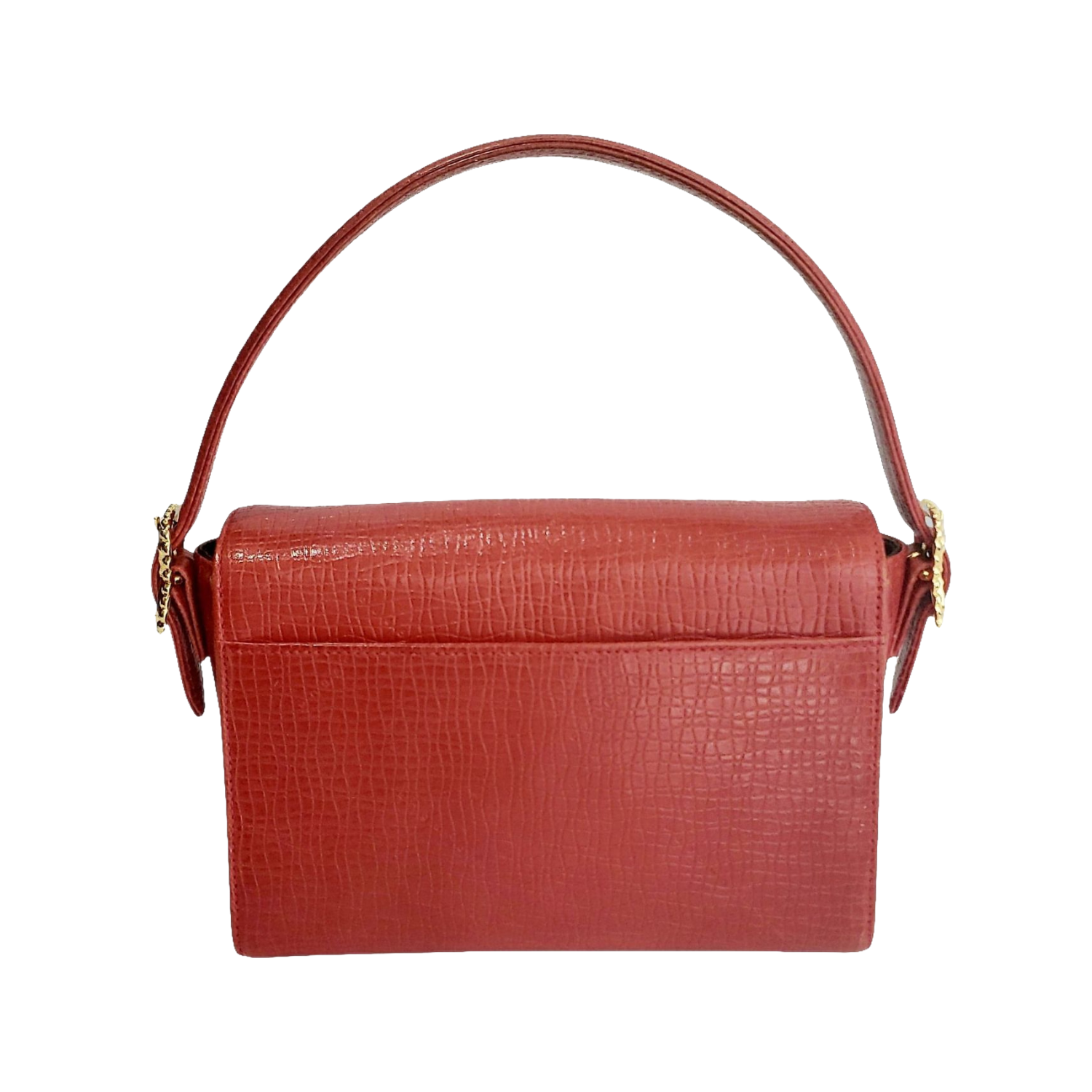 Ungaro Handbag Red Vintage Textured Leather Top Handle Gold Clasp