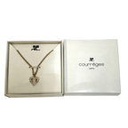 COURRÈGES Collier Pendentif Or Coeur entrelassé et strass Logo
