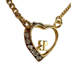 Courreges Necklace Gold Heart Pendant Rhinestone Logo Chain Vintage