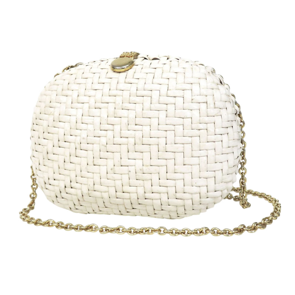 Courrèges Elegant White Woven Mini Bag with Chain Strap