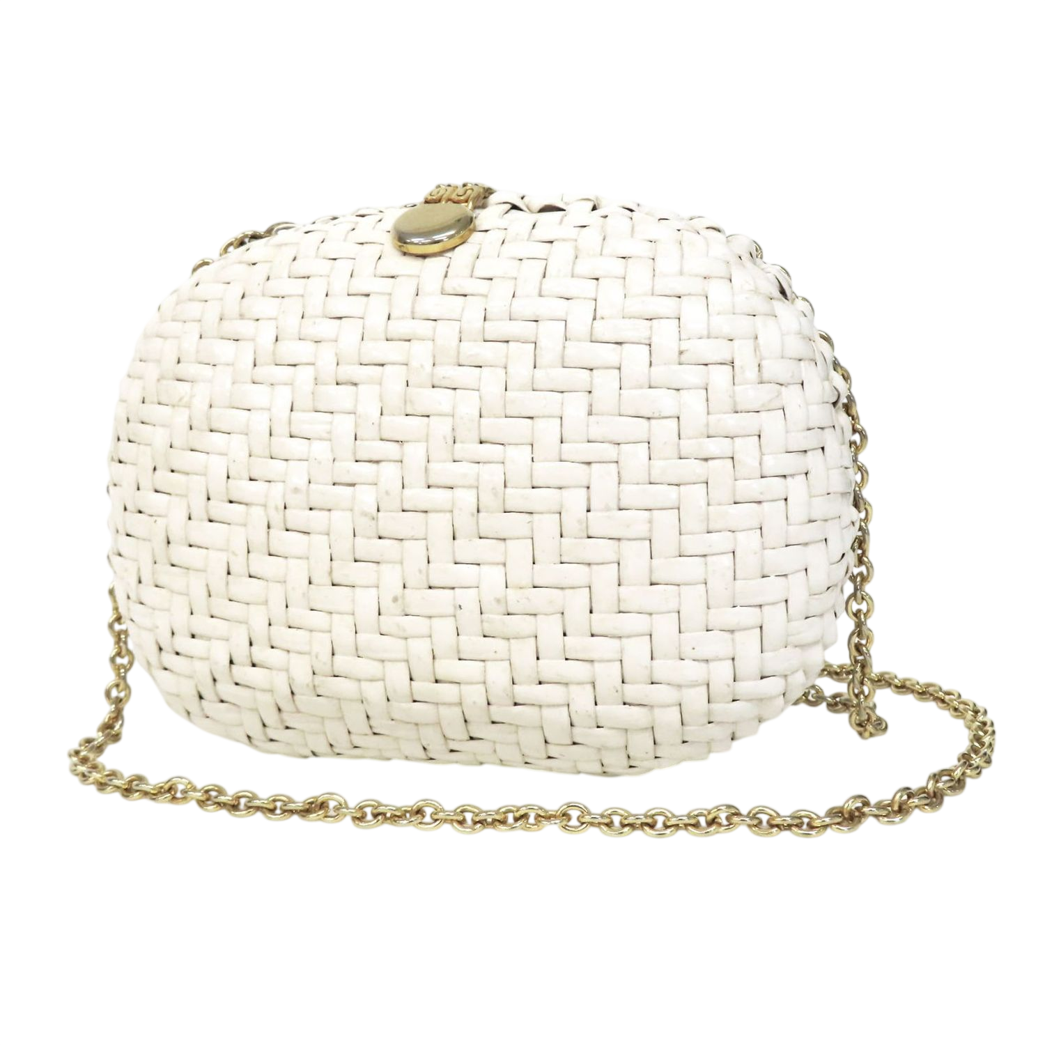 Courrèges Elegant White Woven Mini Bag with Chain Strap