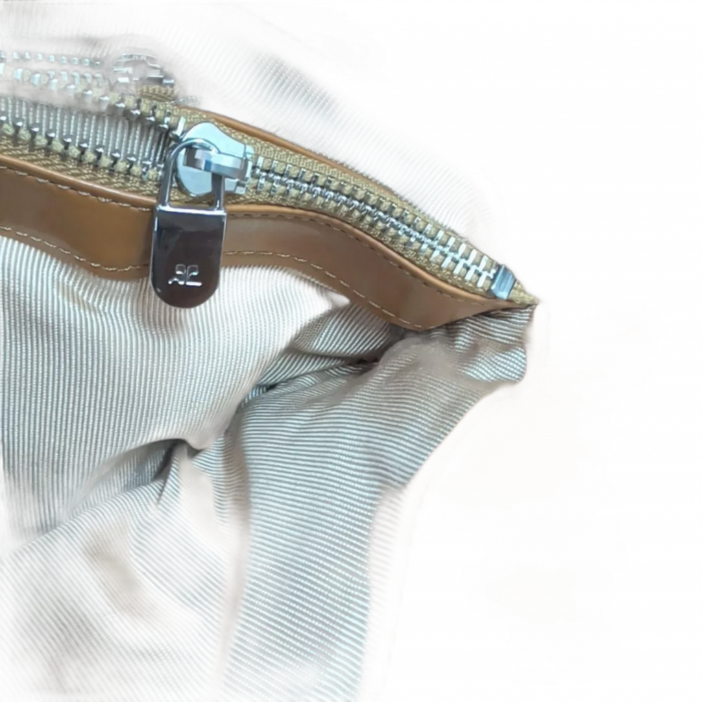 COURRÈGES Sac à main Courrèges 2 en 1 cuir marron anse transparente