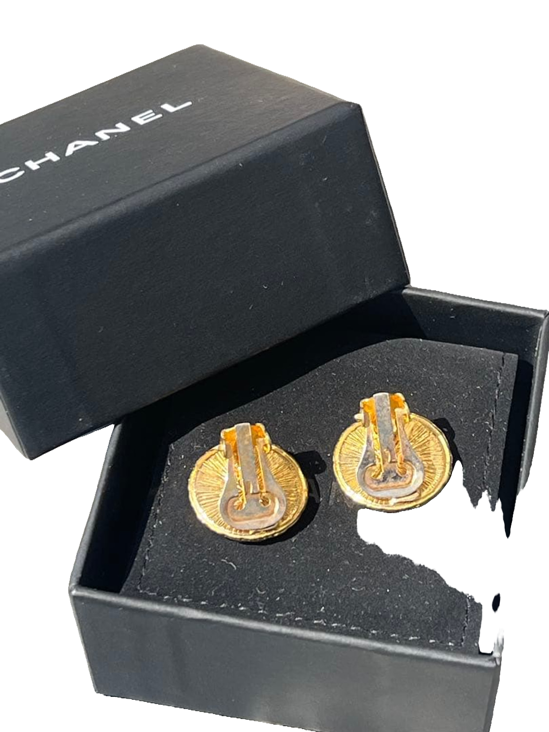 CHANEL Boucles d'oreilles clips or CC strass cristal avec boîte