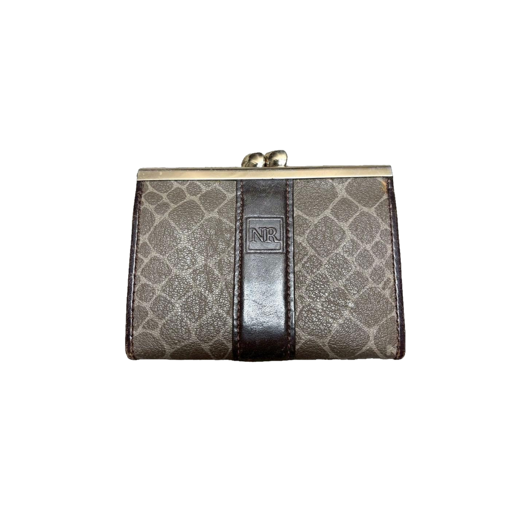 Nina Ricci Coin Purse Brown Vintage Clasp Wallet Leather