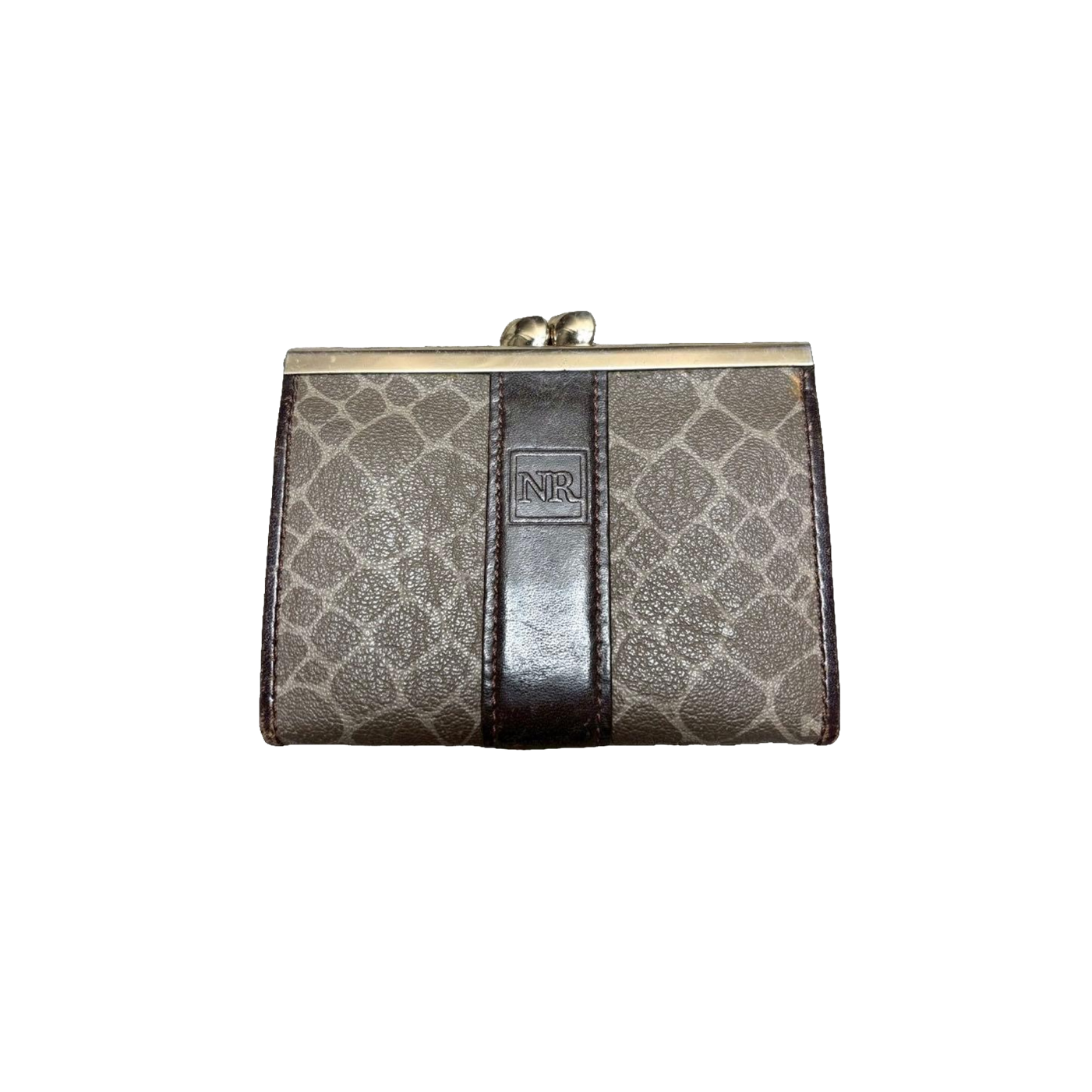 Nina Ricci Coin Purse Brown Vintage Clasp Wallet Leather