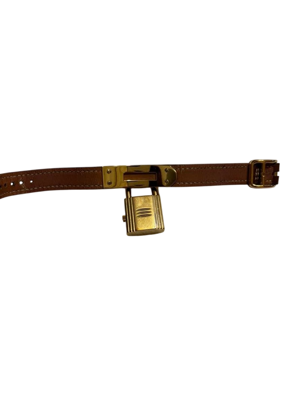 HERMES Kelly Lock Gold-Tone Brown Leather Swiss Made Watch