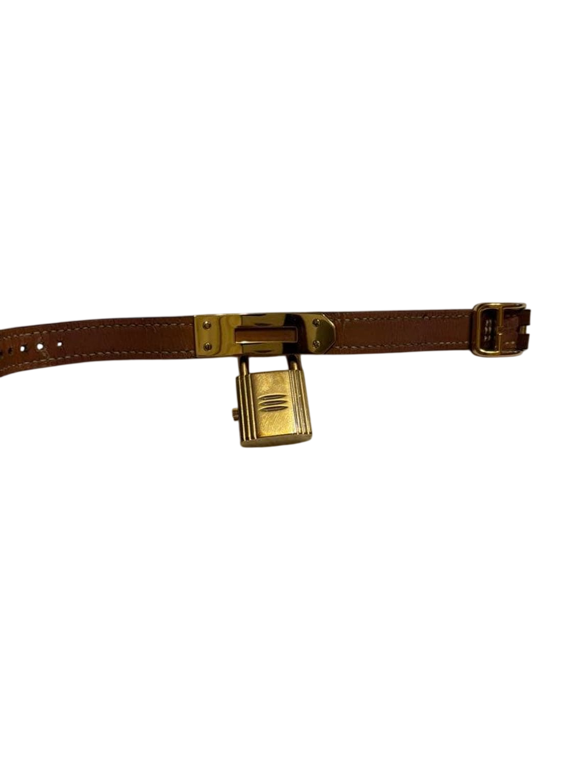HERMES Kelly Lock Gold-Tone Brown Leather Swiss Made Watch