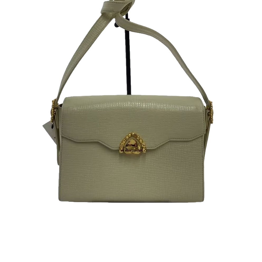 UNGARO Sac bandoulière cuir grainé crème fermoir cœur doré