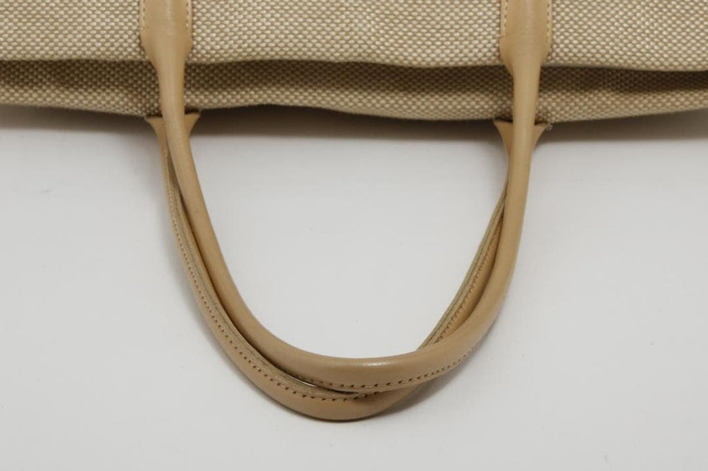 Courreges Tote Beige Canvas Leather Trim Vintage