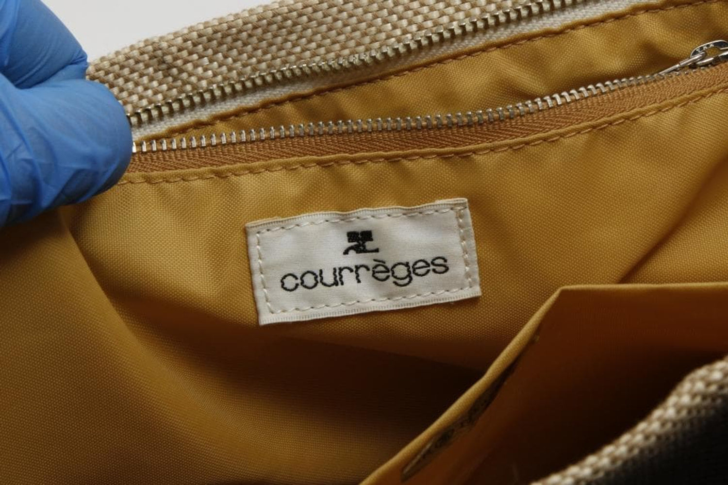 Courreges Tote Beige Canvas Leather Trim Vintage