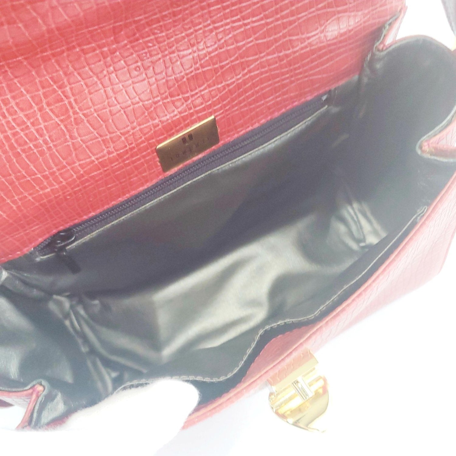 Ungaro Handbag Red Vintage Textured Leather Top Handle Gold Clasp